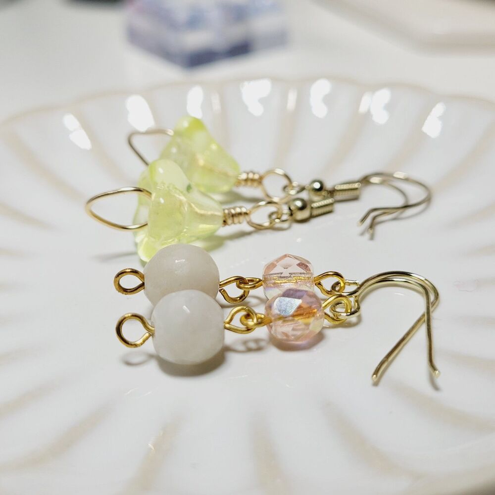 Beige Amazonite Goldplate 925 Silver Hooks Hidden Meaning earrings Floral 661■